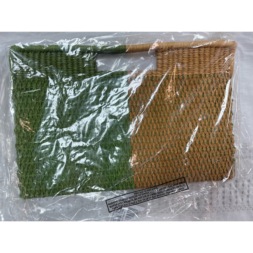 Anthropologie Colorblocked Straw Clutch - Green NWT - Picture 9 of 12